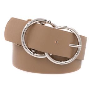 Double O ring Belt- Taupe and silver